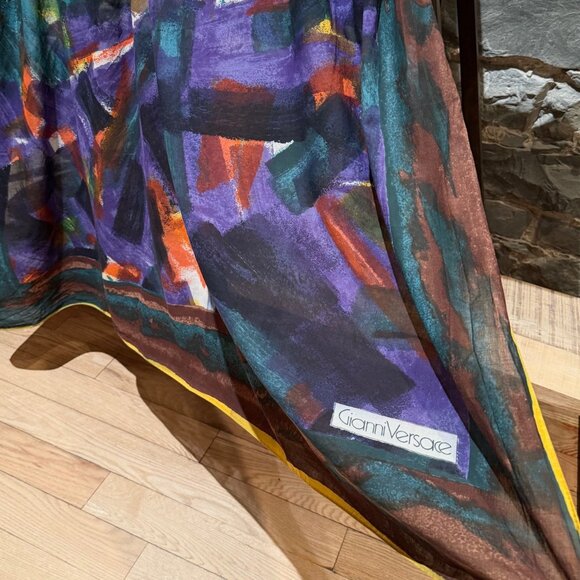 Gianni Versace Vintage Paint Brush Print Large Cotton Scarf - Picture 5 of 9
